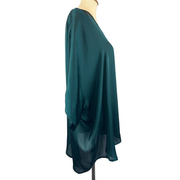 V-Neck Lightweight Silky Tunic Top Adrienne Women S Teal Emerald Green Flowy - Picture 5 of 7